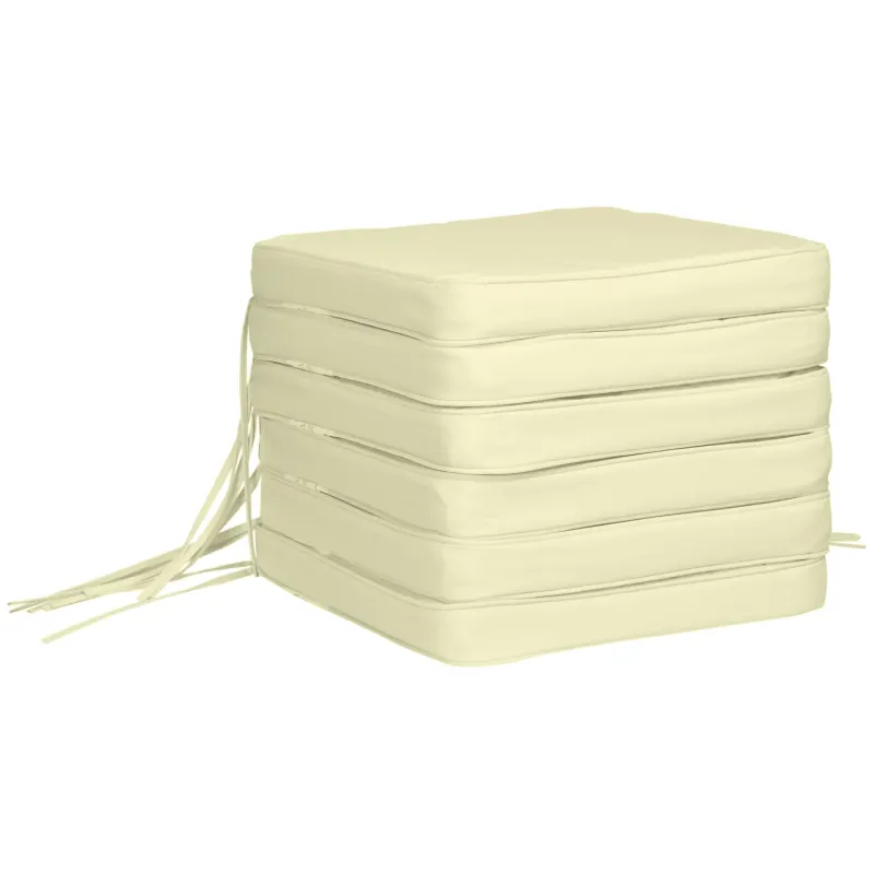 Set of 6 Square Chair Cushions with Ties, 42 x 42cm - Cream White