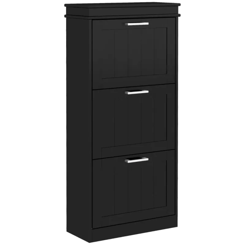  Slim 3-Drawer Shoe Cabinet, Black Storage Unit for 15 Pairs