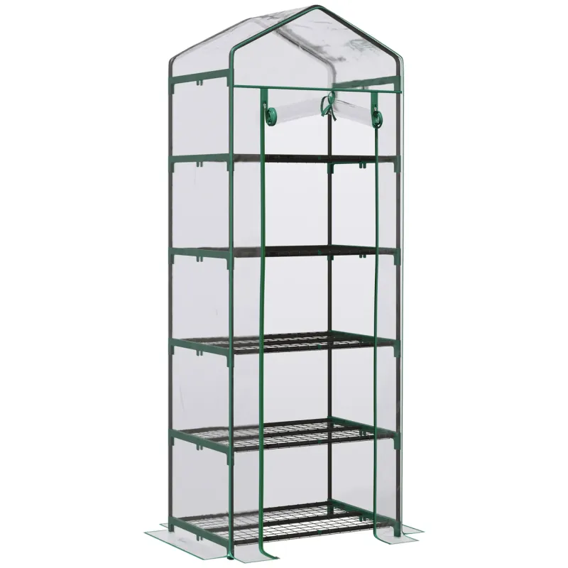 5 Tier Mini Greenhouse with Reinforced Cover - Green, 193 x 69 x 49cm