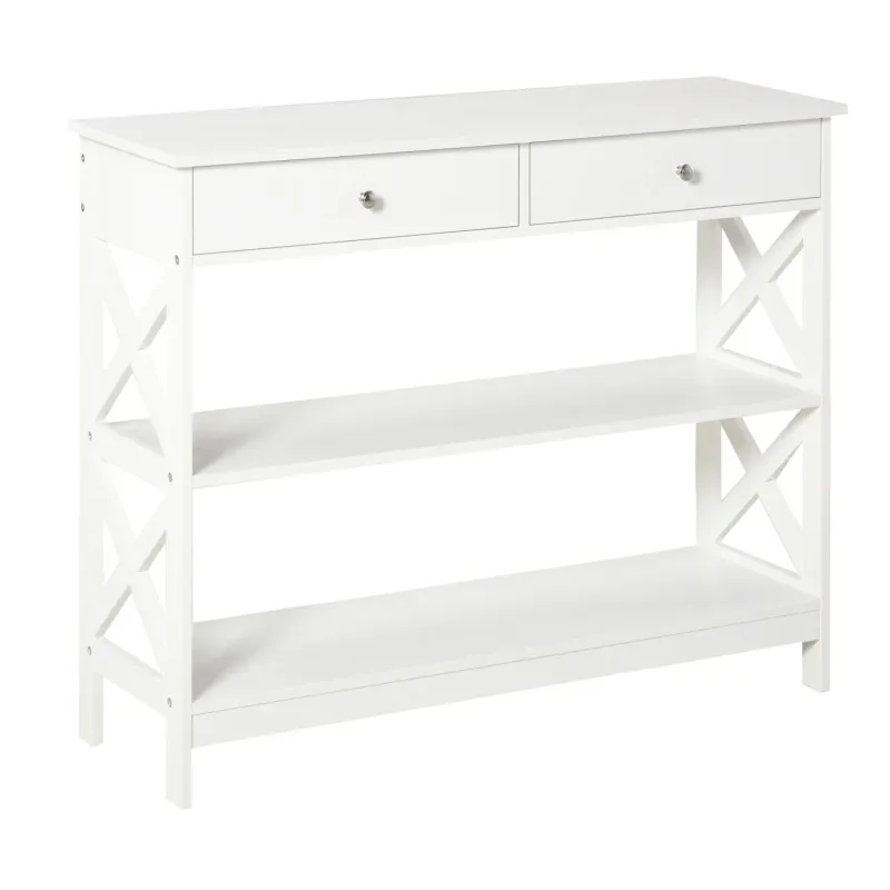White Console Table with 2 Drawers and 2 Shelves