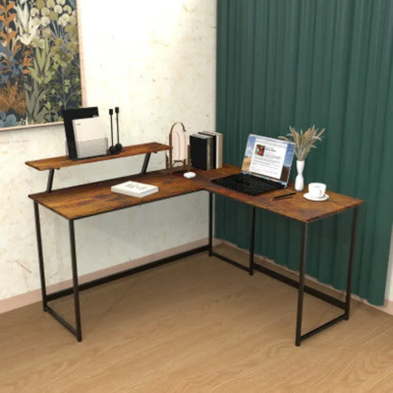 L-Shaped Black Corner Computer Desk - Metal Frame Workstation
