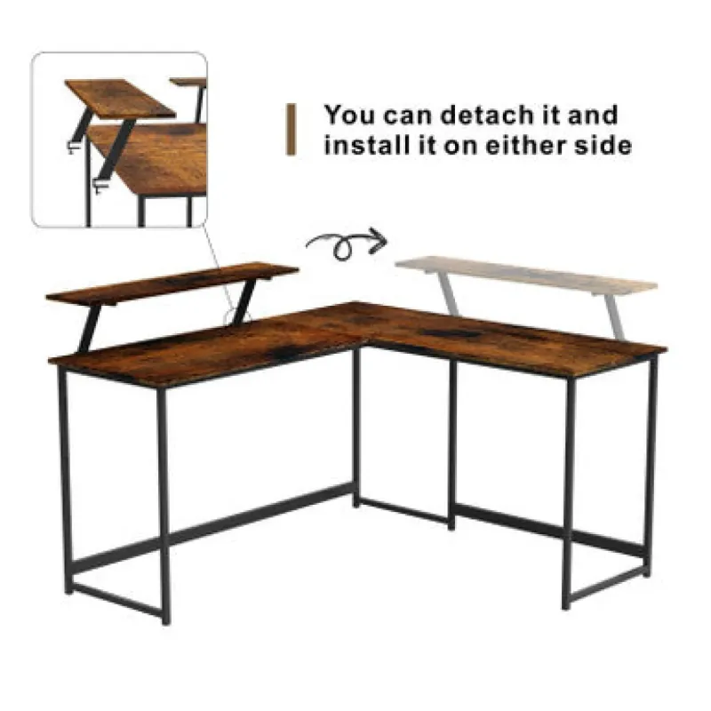 L-Shaped Corner Computer Desk with Black Metal Frame