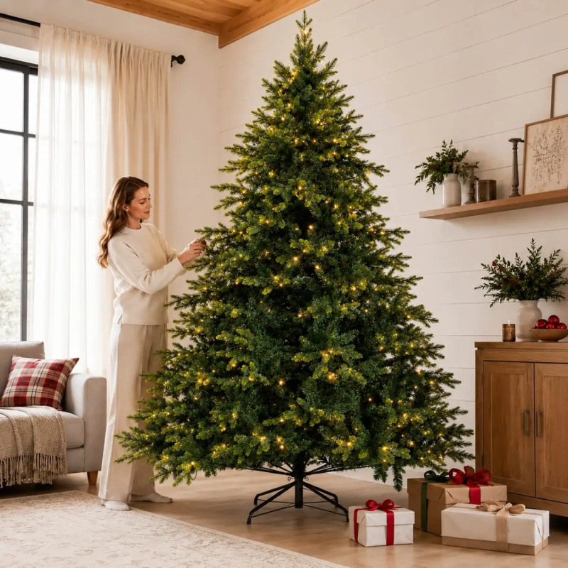 8ft Pre-Lit Mixed Foliage Artificial Christmas Tree with 570 Warm White LEDs - Green