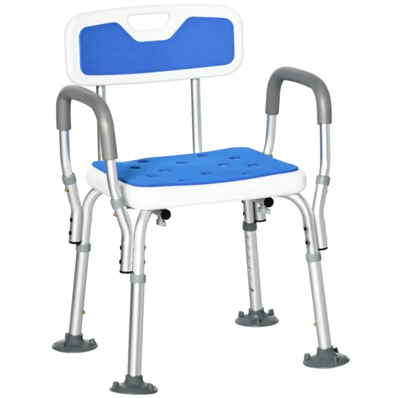 Padded Shower Chair with Back and Arms - Blue