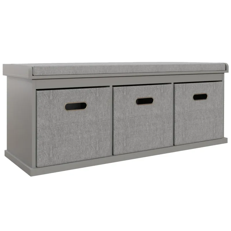 Shoe Storage Bench with 3 Drawers and Padded Seat - Grey