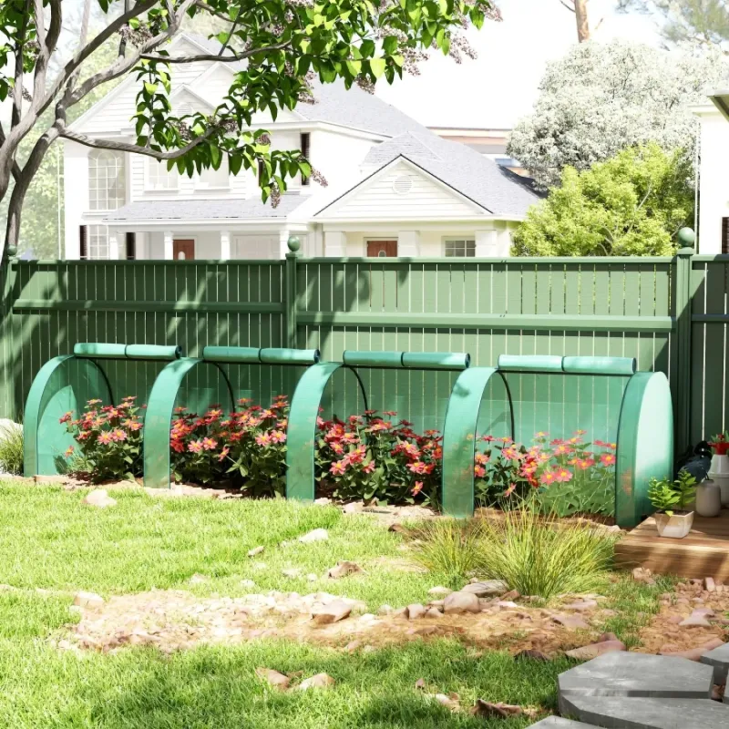4m Mini Polytunnel Greenhouse with Zipped Roll-up Doors and Steel Frame - 395 x 100 x 80cm