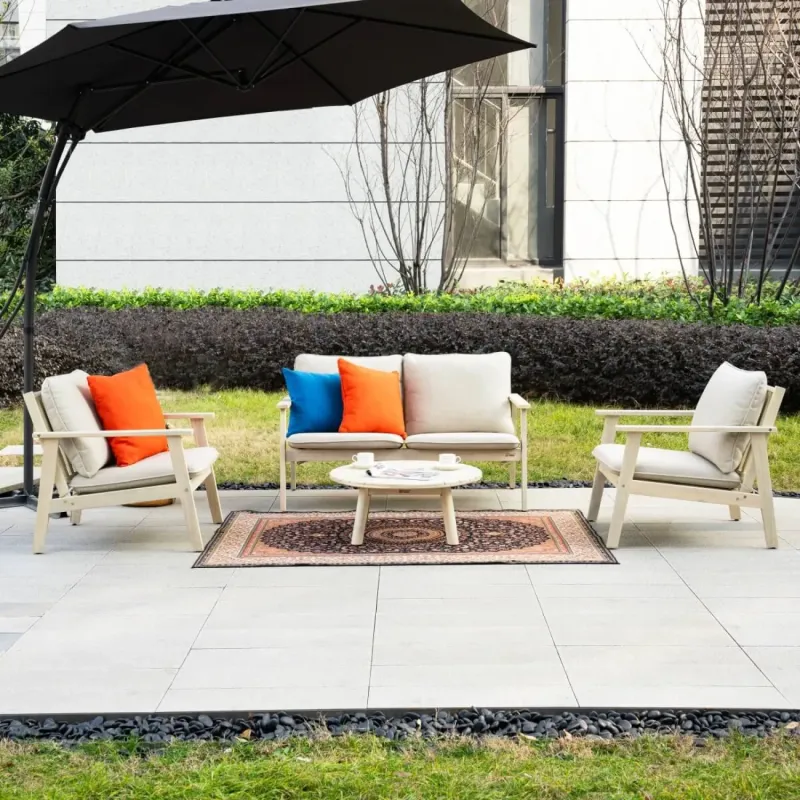 4-Seater Wooden Garden Sofa Set with Round Coffee Table