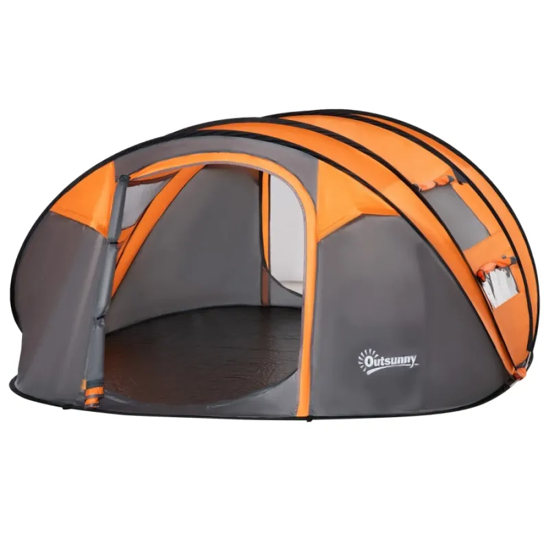 4-5 Person Pop-up Camping Tent with Mesh Windows - Orange