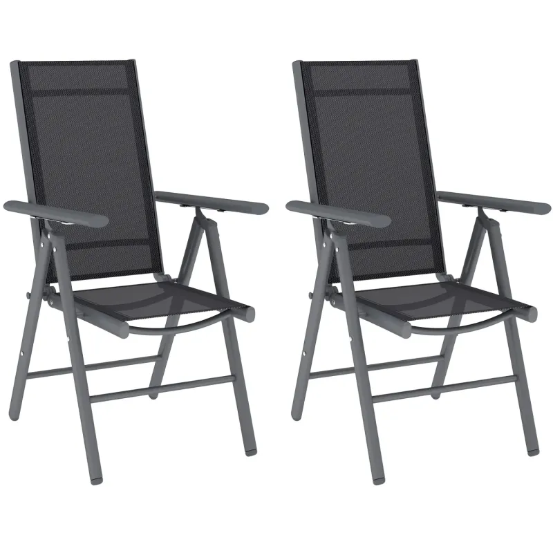 Set of 2 Folding Aluminium Garden Chairs with Mesh Seats - Dark Grey