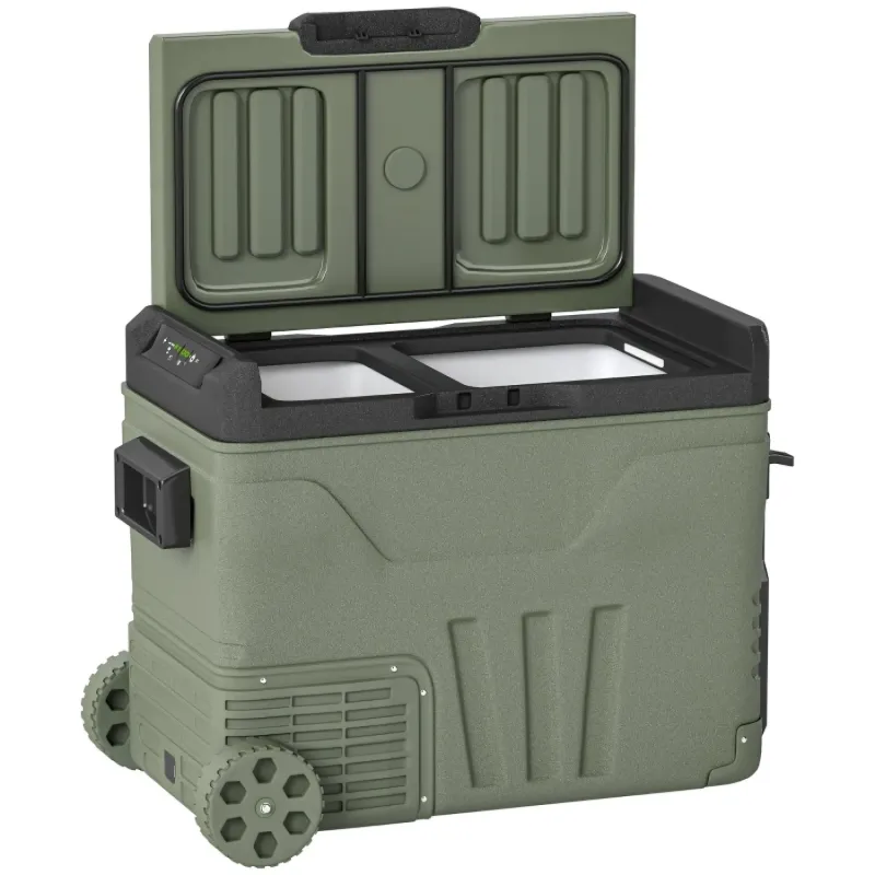 45L Dual-Zone Portable Car Fridge & Freezer with Off-Road Wheels - Green