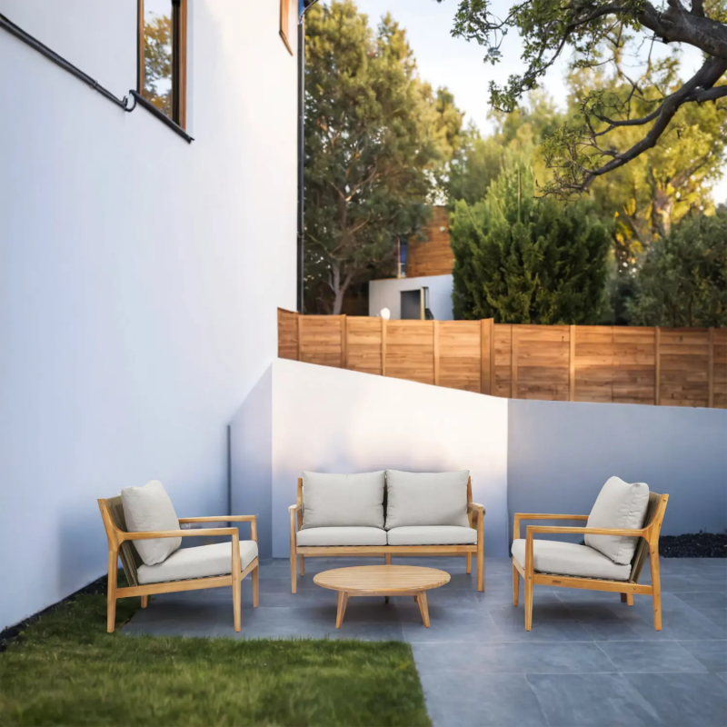 Solara 4-Piece Solid Wood Outdoor Lounge Set with Rope Detail - Stone Grey