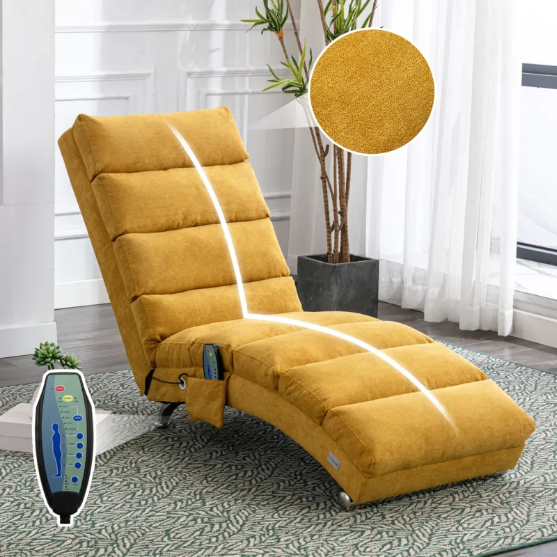 Fabric Chaise Longue with Gentle Vibration Feature and Chrome Legs