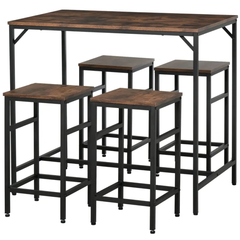 Industrial 4 Seater Bar Table Set with Stools