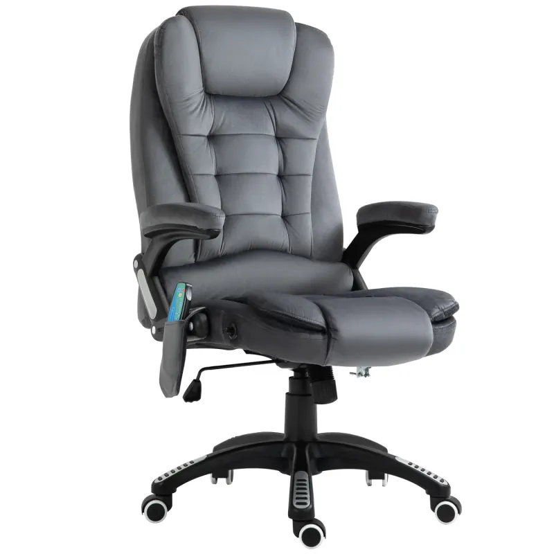Massage Recliner Heated Office Chair Velvet-Feel Fabric - Grey