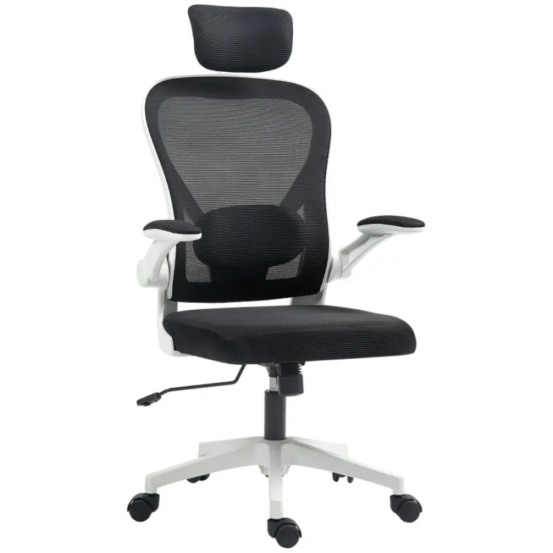 Executive Ergonomic Mesh Office Chair with Flip-up Armrests - Black