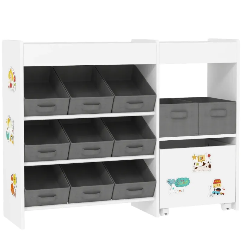 Kids’ Toy Storage Organiser Unit with 11 Bins and Cupboard - White