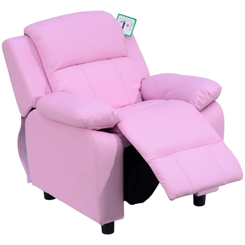 Kids Reclining Armchair with Integrated Storage Pink