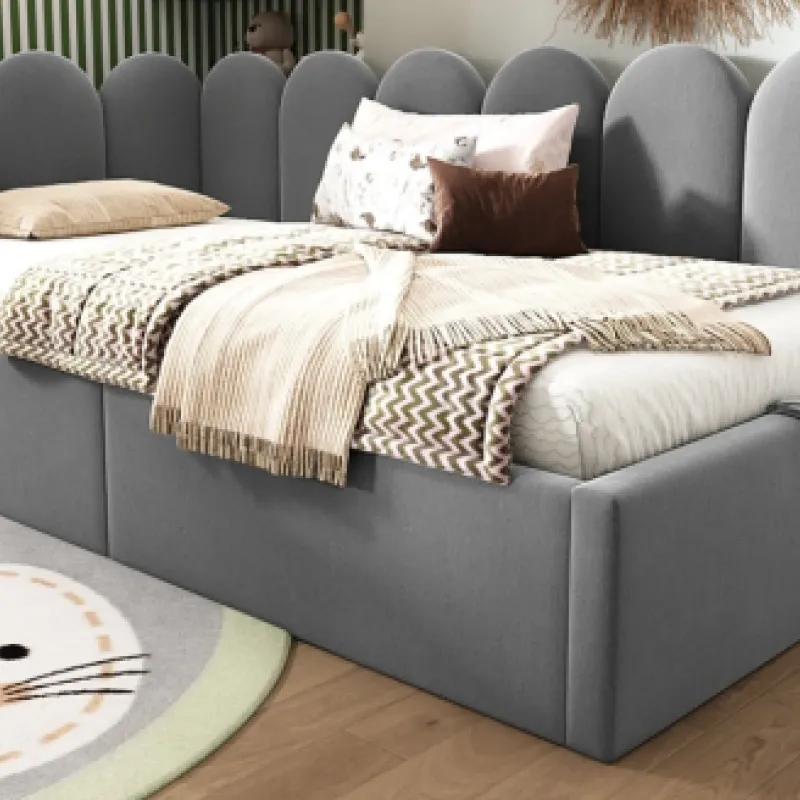 Grey Velvet 3ft Single Daybed with Hydraulic Underbed Storage