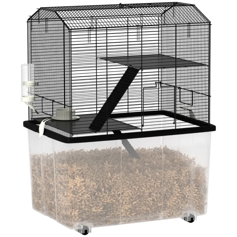 Three-Tier Hamster and Gerbil Cage with Deep Base and Wheels