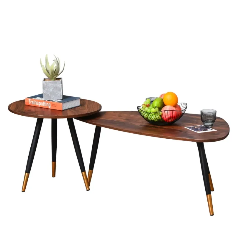 Scandinavian-Style Walnut Coffee Table Set of 2