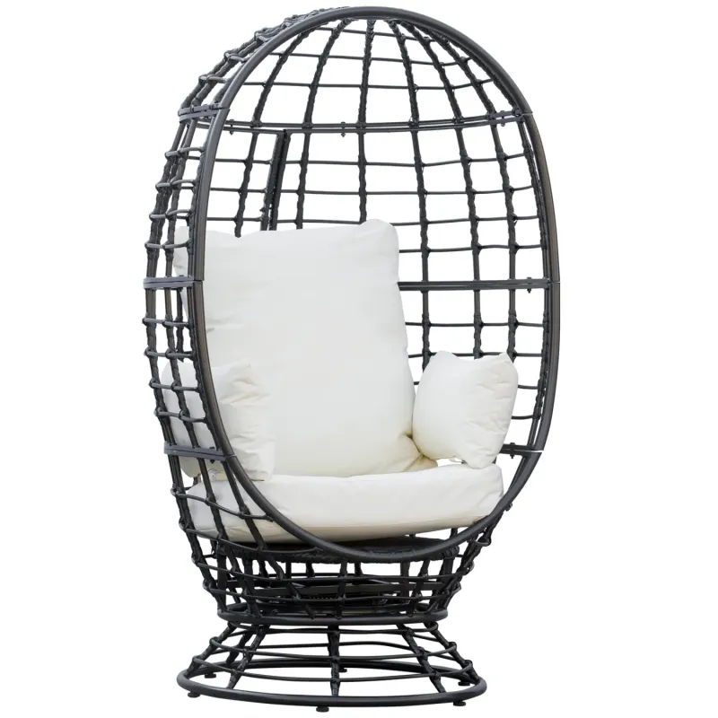  360° Swivel Rattan Egg Chair with Padded Cushion - Black