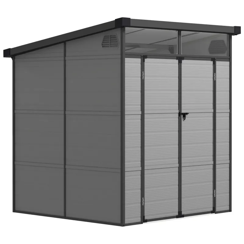  6 x 6ft Plastic Garden Storage Shed with Windows, Vents and Double Doors - Light Grey