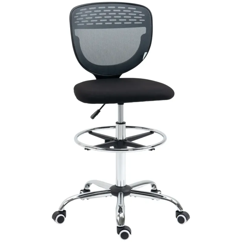 Draughtsman Mesh Office Chair with Adjustable Foot Ring, Grey