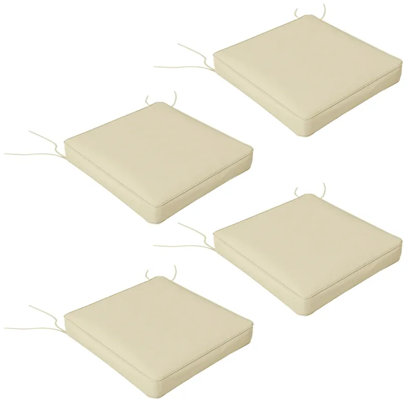 4-Piece Square Garden Chair Seat Cushions with Ties, 51 x 51cm, Beige
