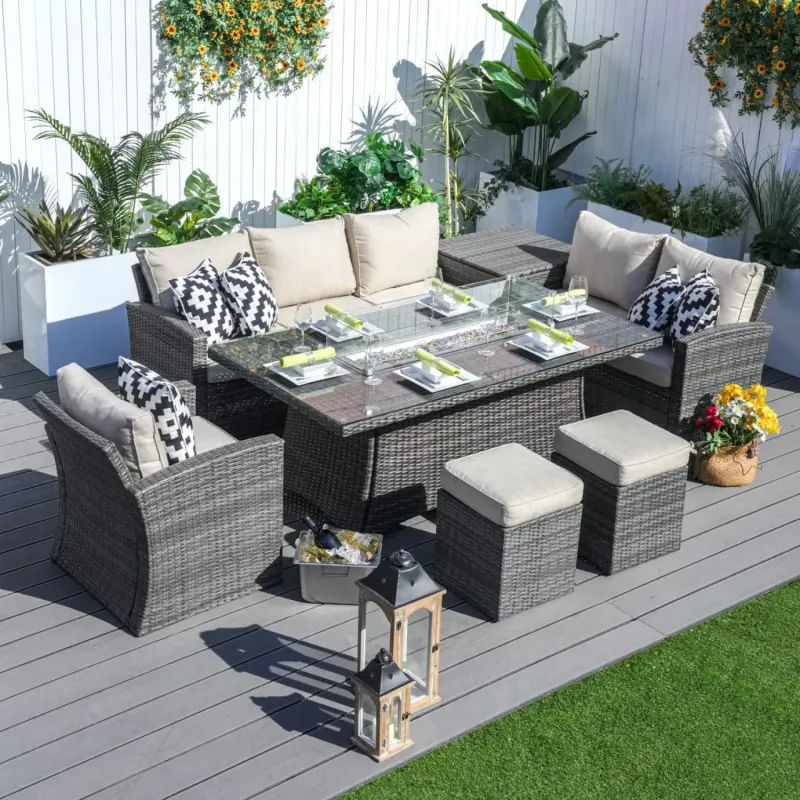 Santiago 6-Piece Garden Sofa Set with Rectangular Fire Pit Table and Storage Box