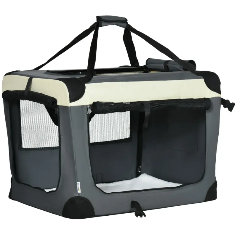 70cm Foldable Pet Carrier with Cushion - Grey