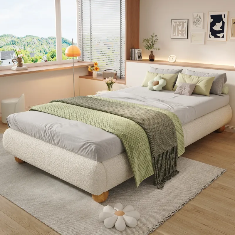 3ft Single Upholstered Boucle Bed Frame in Beige
