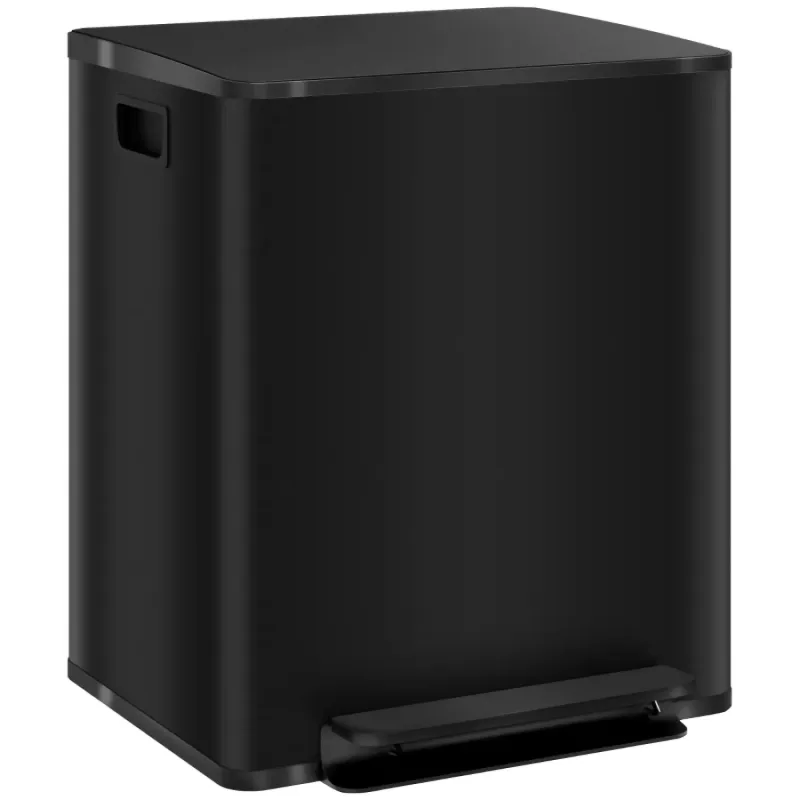 50L Dual Compartment Stainless Steel Kitchen Bin - Black