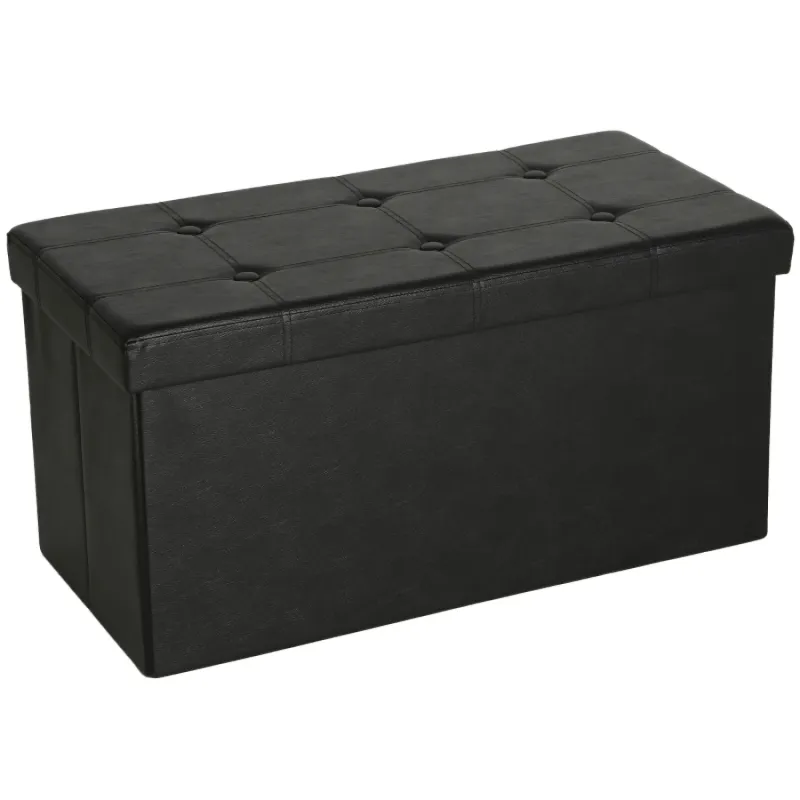 89L Faux Leather Storage Ottoman Bench - Folding Footrest & End of Bed Stool, Black