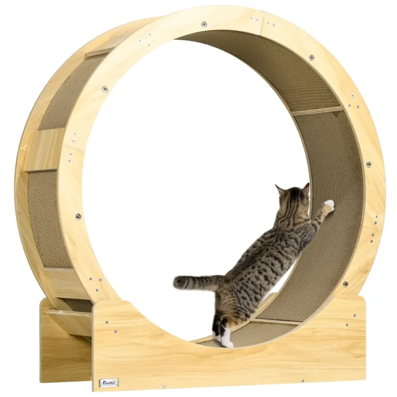 Oak Tone Cat Exercise Wheel with Brake and Scratching Pad