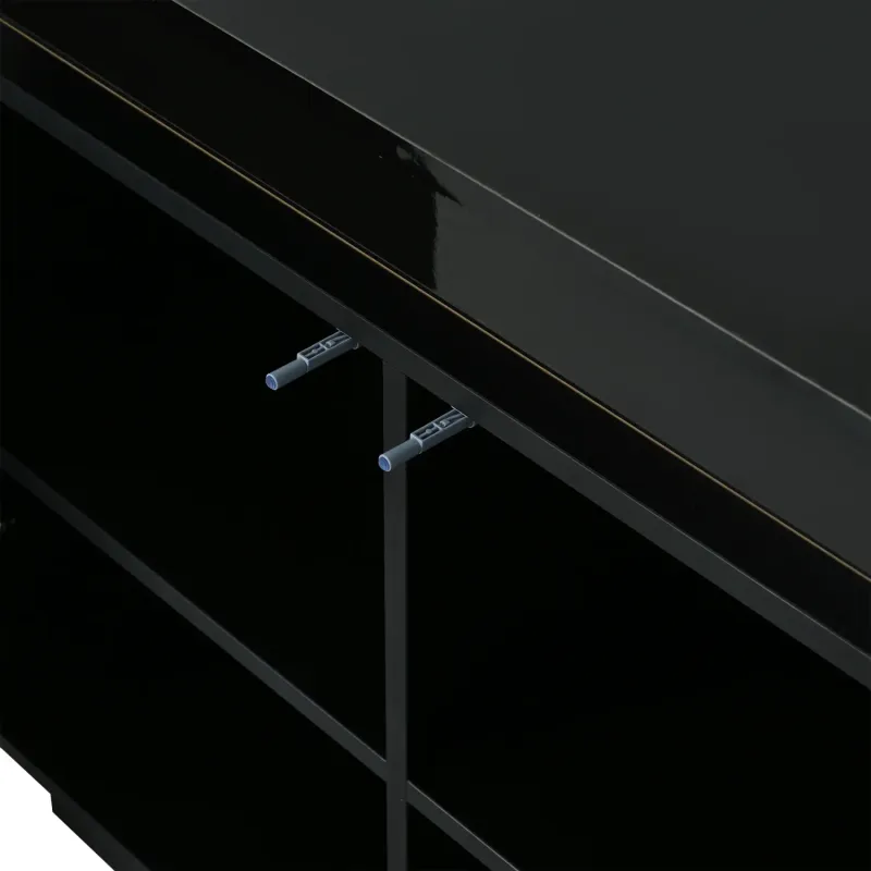 High Gloss Sideboard, 140cm, in Black, with LED Lights, 2 Doors & 3 Drawers