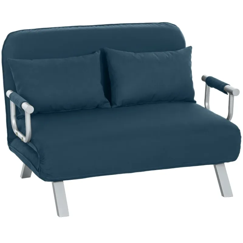 Navy Blue Faux Suede 2-Seater Click-Clack Sofa Bed