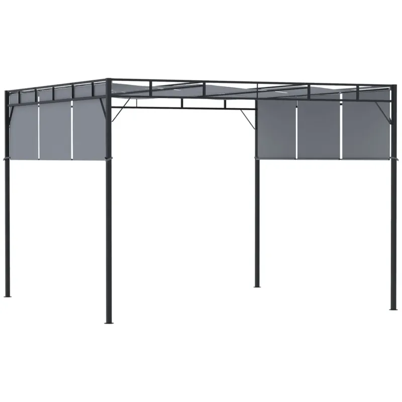  3m x 3m Steel Pergola Gazebo with Three Retractable Canopies - Dark Grey