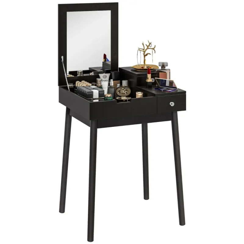 Dressing Table with Flip-up Mirror and 2 Drawers, Black