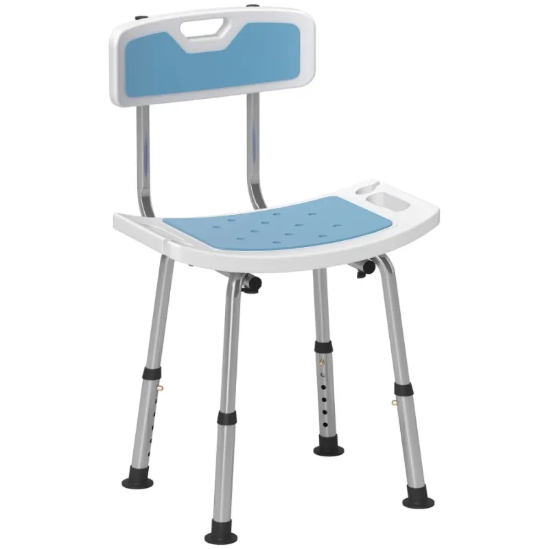 Shower Stool with Backrest and Height Adjustable Legs - Light Blue