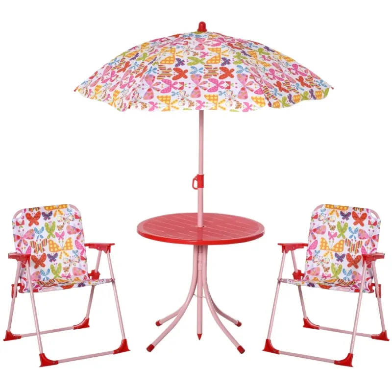 Butterfly Pattern Kids 4-Piece Garden Bistro Set with Adjustable Parasol