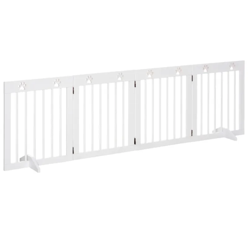 Freestanding 4-Panel Wooden Dog Gate - White