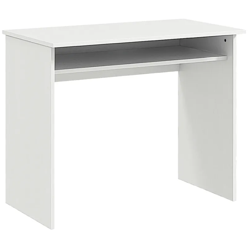 Modern 90cm Writing Desk with Storage Shelf - White Wood Grain
