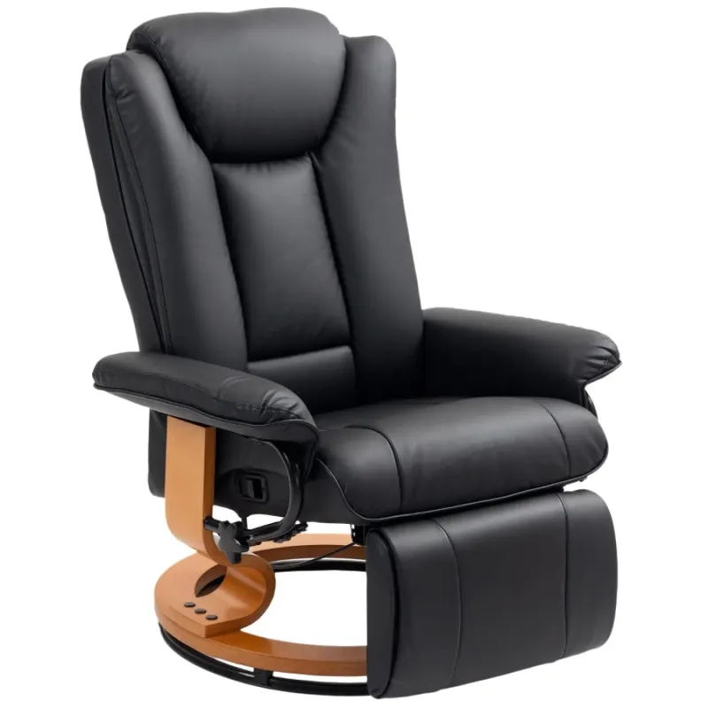 Faux Leather Swivel Recliner Chair, in Black, with 135° Recline and Footrest