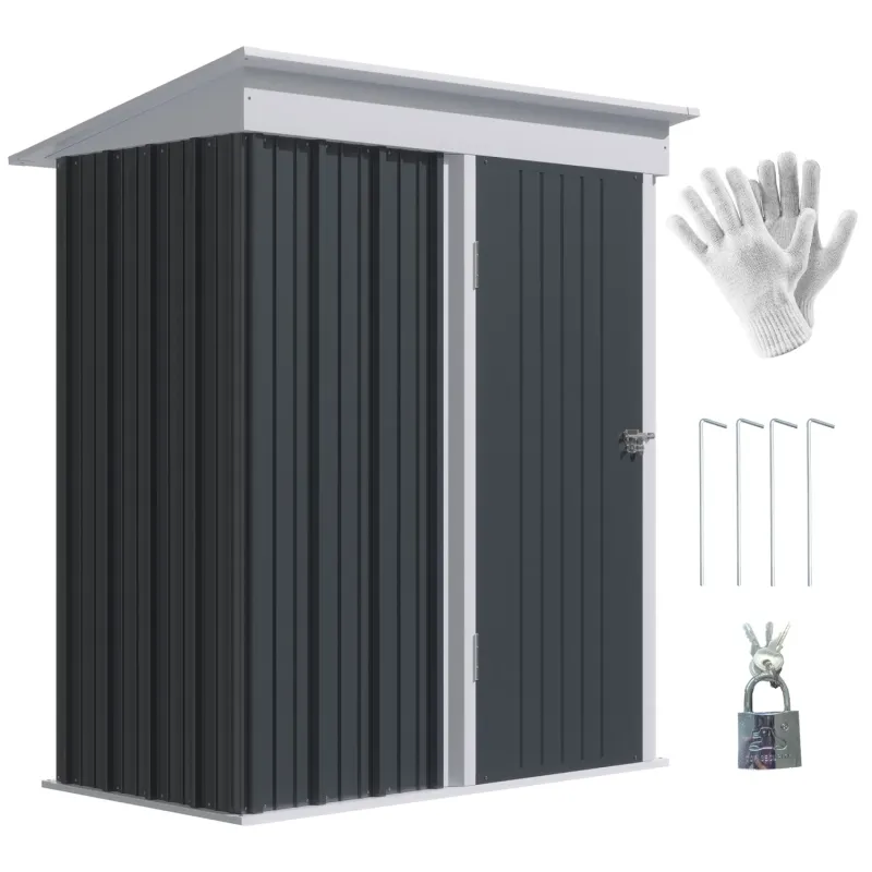  5ft x 3ft Metal Lean-to Garden Shed with Adjustable Shelves - Dark Grey
