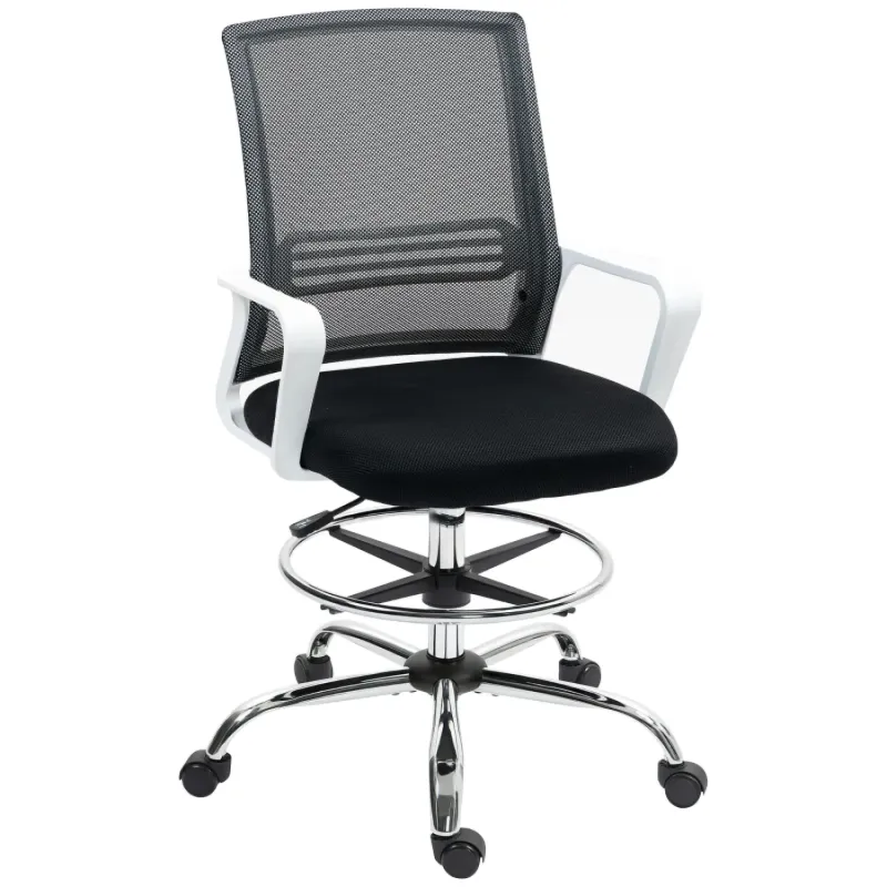 Mesh Draughtsman Chair with Adjustable Foot Ring, Black