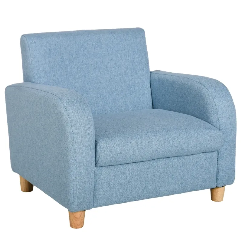 Kids' High Back Armchair with Wooden Frame - Blue