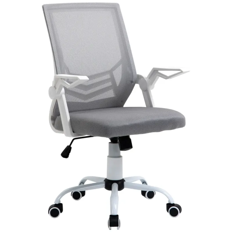Mesh Office Chair with Flip-up Armrests and Lumbar Support - Grey