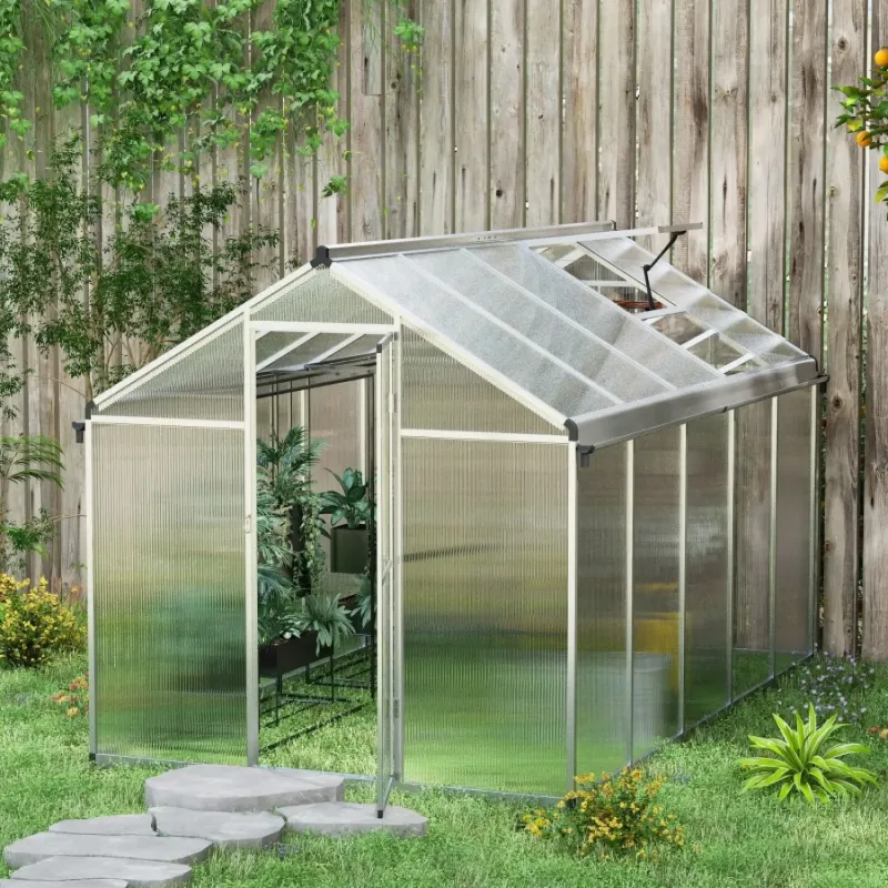 10 x 6ft Aluminium Walk-In Greenhouse with 4mm Polycarbonate Glazing and Base