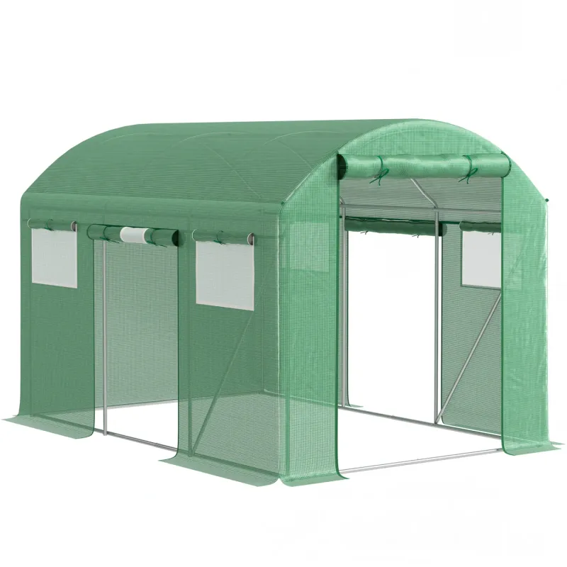 3m x 2m Walk-In Polytunnel Greenhouse with Reinforced Cover - Green