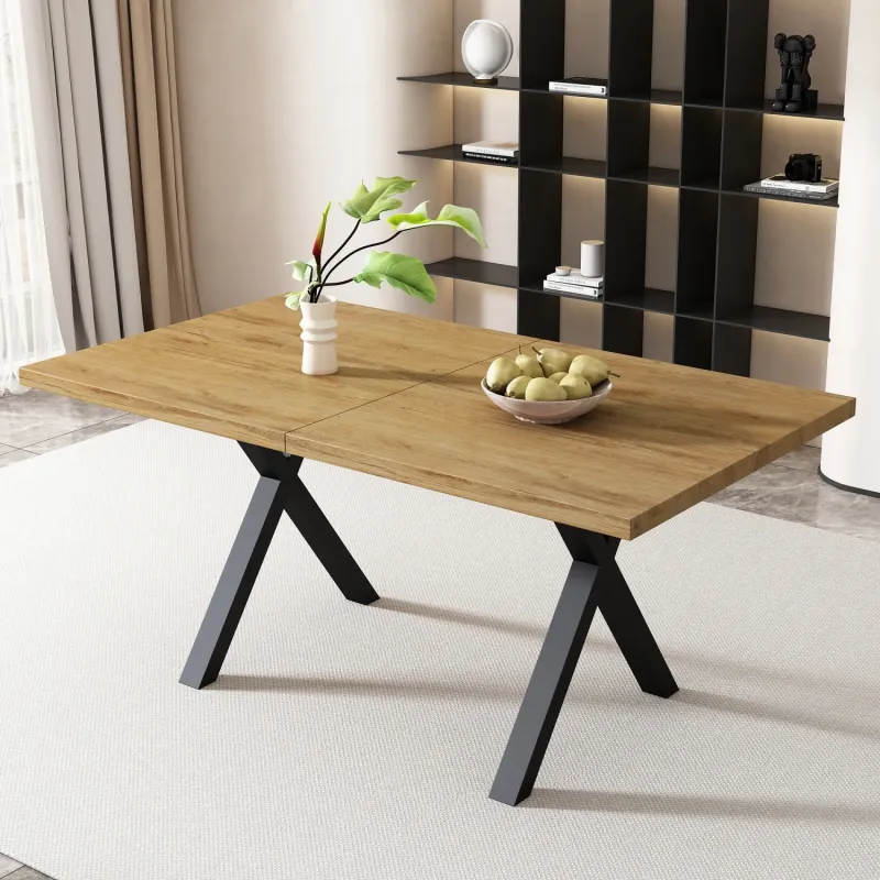 140cm Rectangular Dining Table with Crossed Legs - Oak & Black
